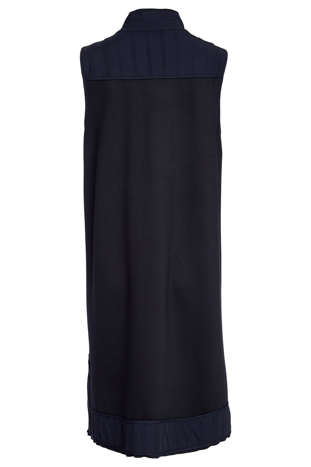 Black sleeveless waistcoat with a contrasting collar on a white background