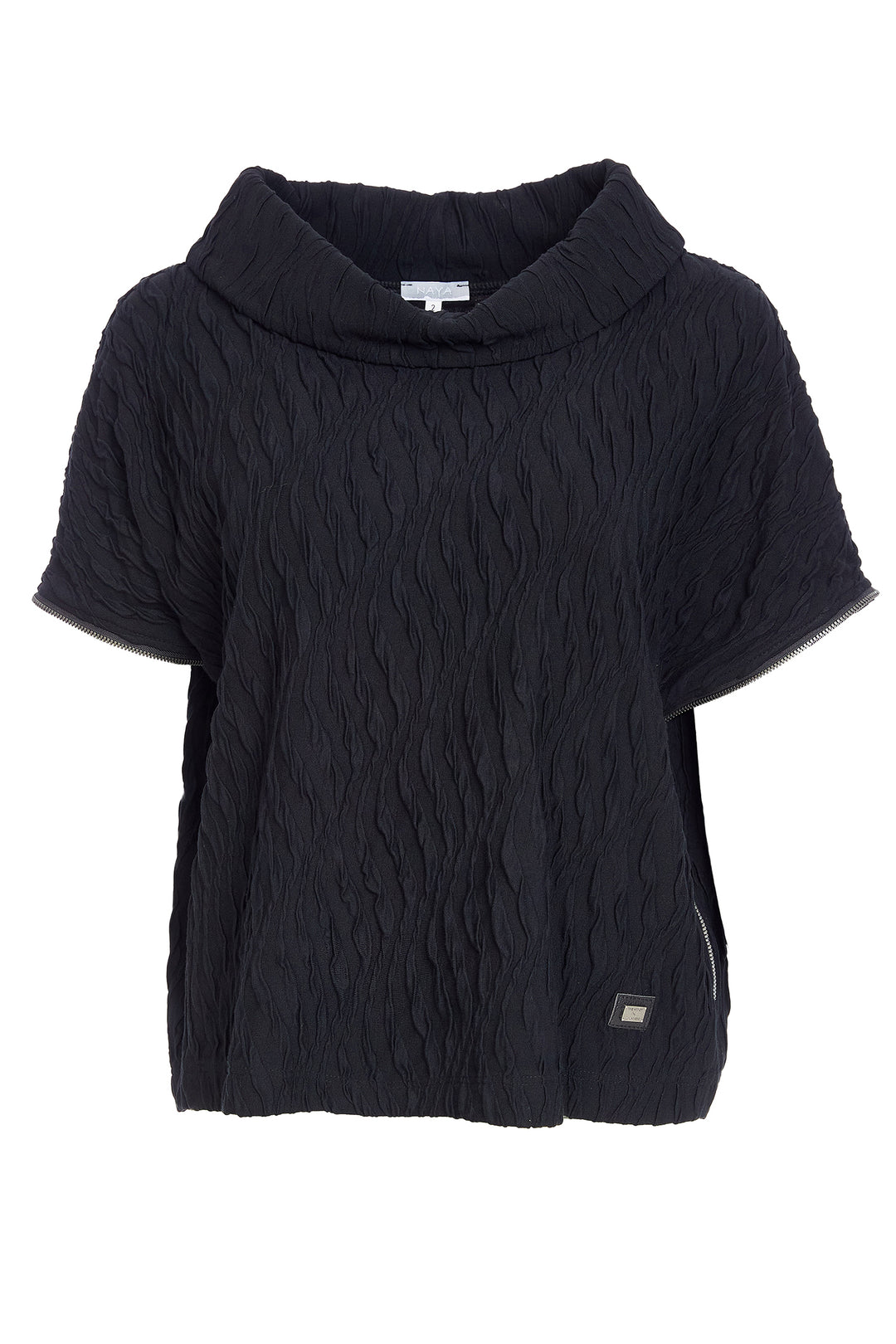 Black cable knit sweater on a white background