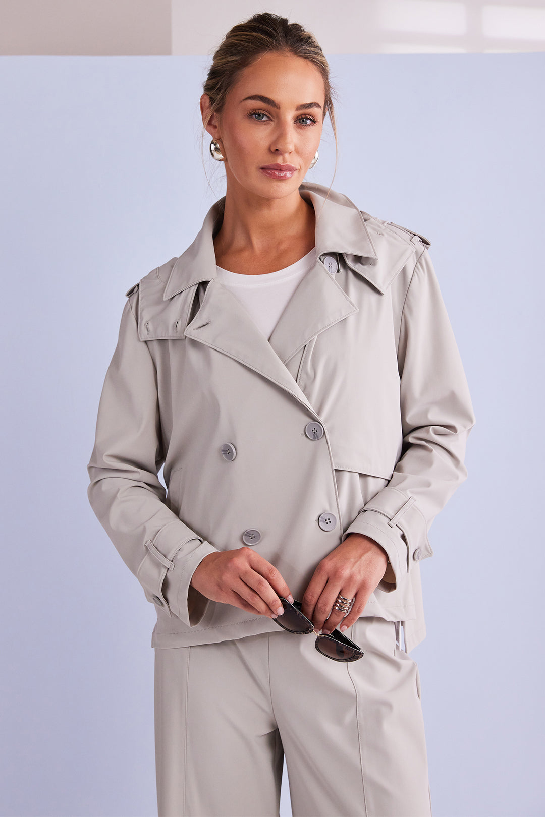 Naya NPA26197 Ash Double Breasted Hooded Jacket