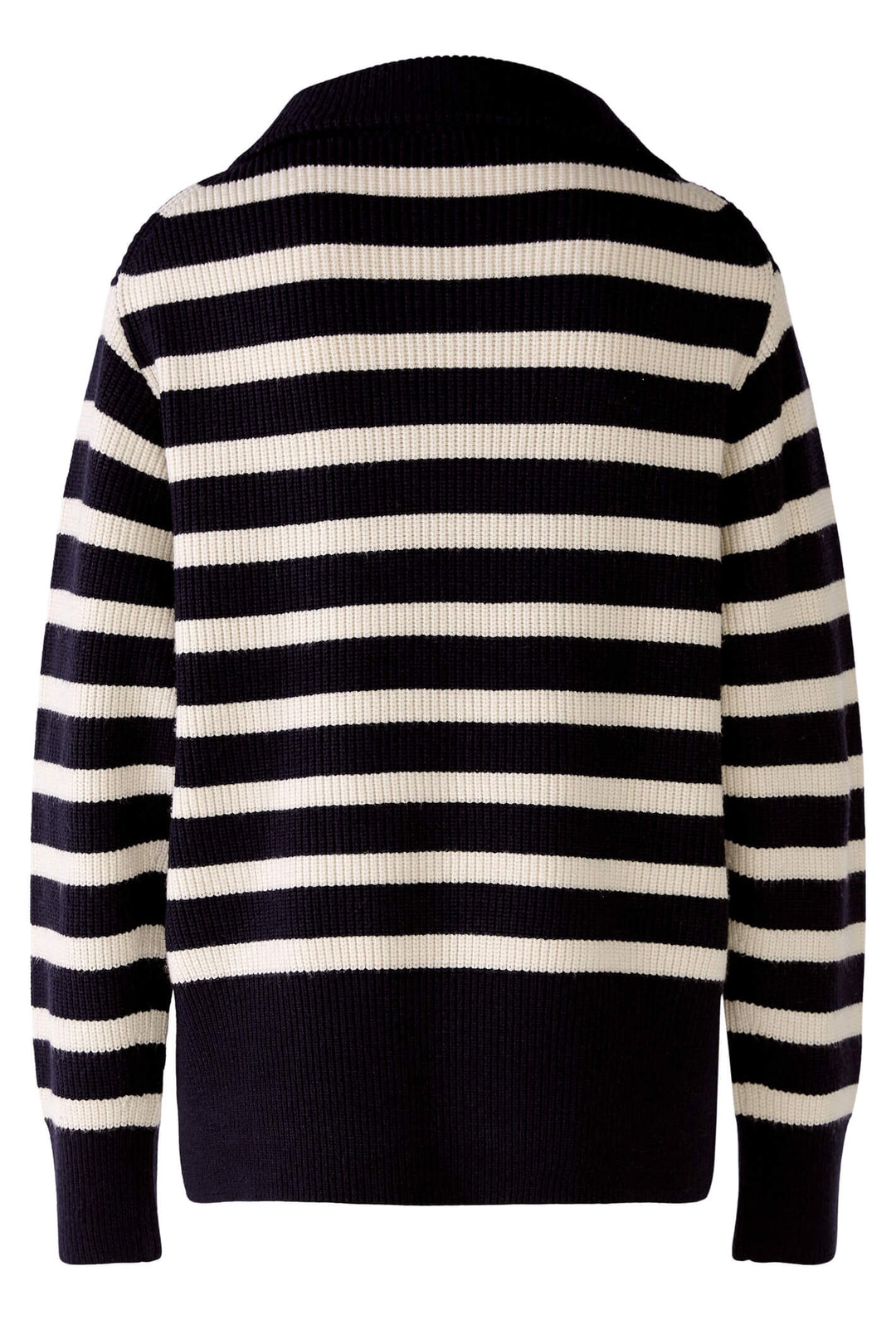 Oui 78400 Dark Blue White Zip Neck Striped Jumper - Olivia Grace Fashion