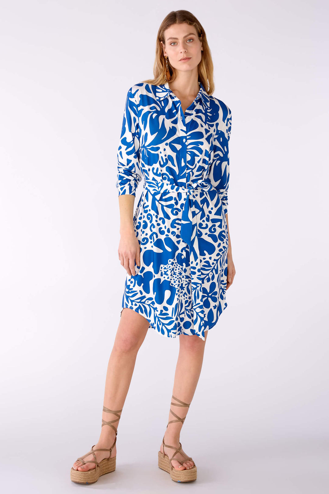 Oui 78548 Blue White Print Shirt Dress With Belt - Olivia Grace Fashion