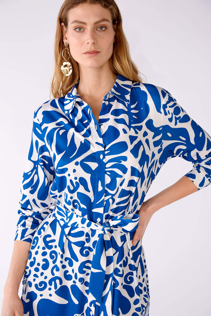 Oui 78548 Blue White Print Shirt Dress With Belt - Olivia Grace Fashion