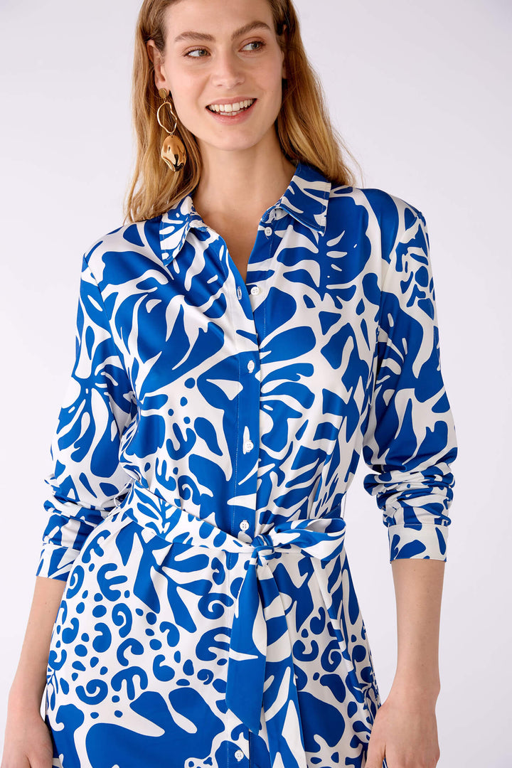 Oui 78548 Blue White Print Shirt Dress With Belt - Olivia Grace Fashion