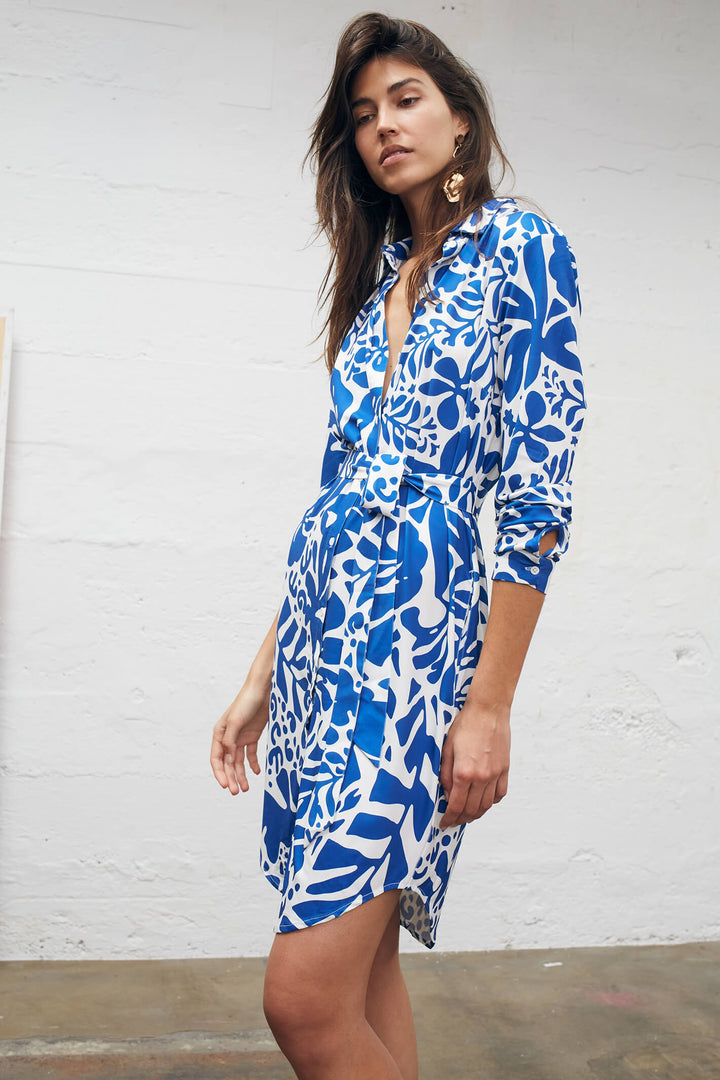 Oui 78548 Blue White Print Shirt Dress With Belt - Olivia Grace Fashion