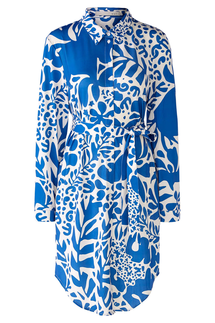 Oui 78548 Blue White Print Shirt Dress With Belt - Olivia Grace Fashion