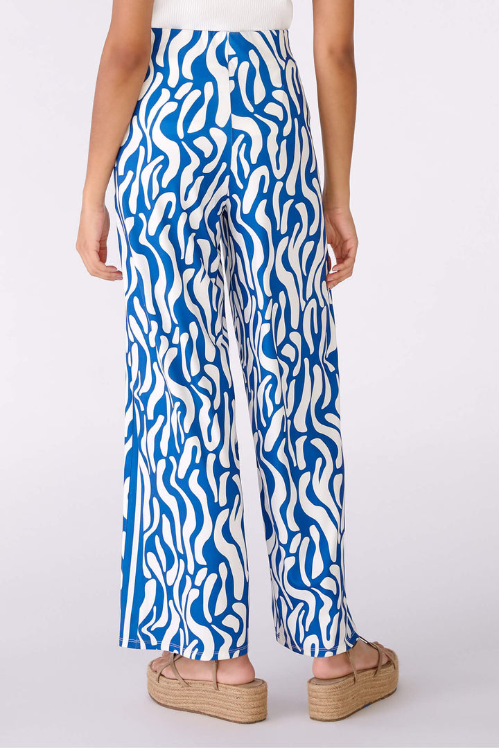 Oui 78555 Blue & White Print Silky Wide Leg Trousers - Olivia Grace Fashion