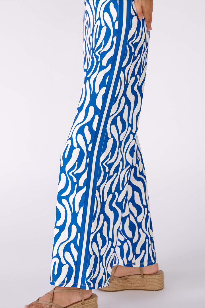 Oui 78555 Blue & White Print Silky Wide Leg Trousers - Olivia Grace Fashion