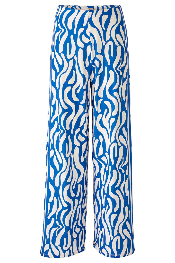 Oui 78555 Blue & White Print Silky Wide Leg Trousers - Olivia Grace Fashion