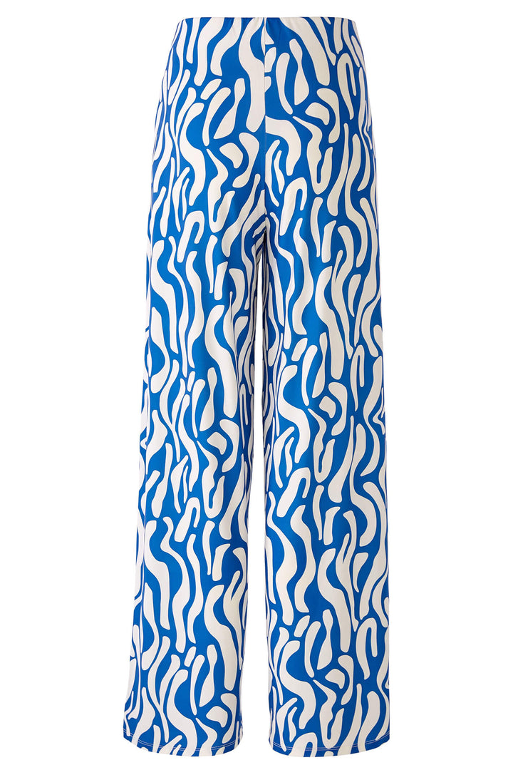Oui 78555 Blue & White Print Silky Wide Leg Trousers - Olivia Grace Fashion