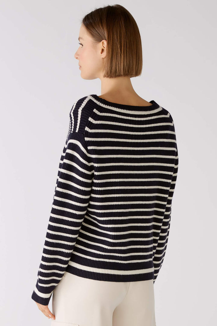 Oui 79277 Navy White Stripe Wide Neck Jumper - Olivia Grace Fashion