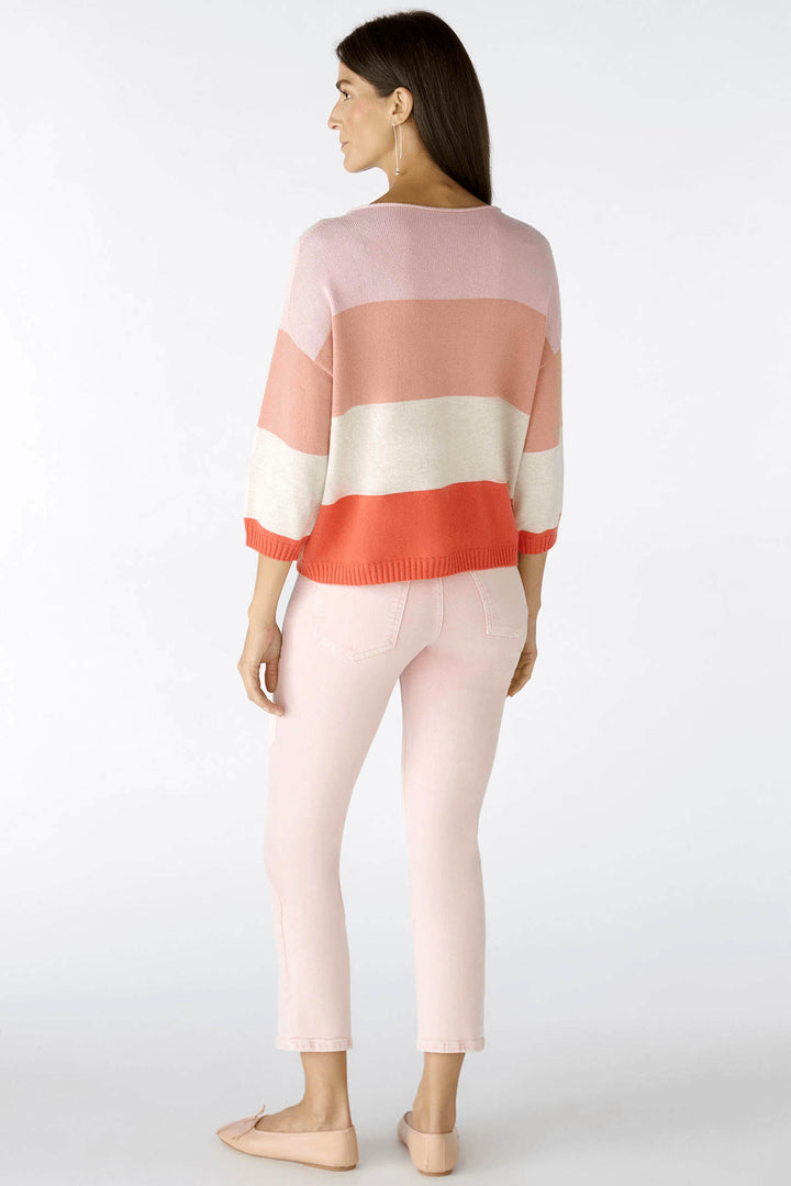 Oui 79351 Apricot Camel Wide Neck Striped Jumper - Olivia Grace Fashion