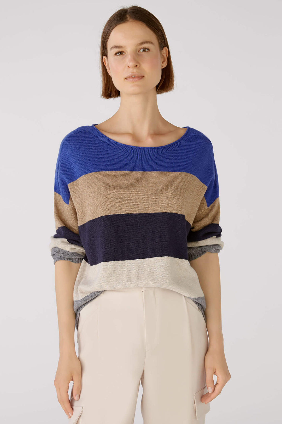 Oui 79351 Blue Stone Wide Stripe Jumper - Olivia Grace Fashion