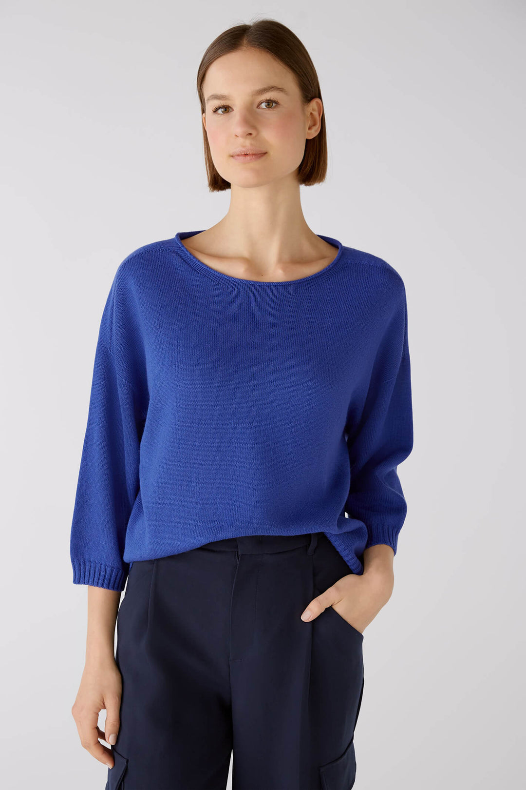 Oui 79351 Royal Blue Curl Neck Jumper - Olivia Grace Fashion