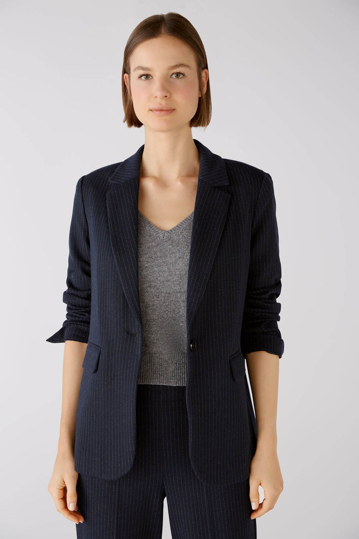 Oui 79453 Navy Pinstripe One Button Blazer Jacket - Olivia Grace Fashion