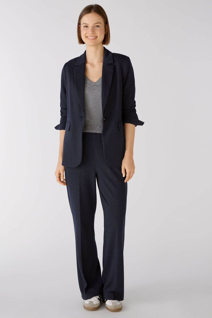 Oui 79453 Navy Pinstripe One Button Blazer Jacket - Olivia Grace Fashion