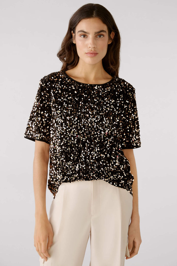 Oui 79491 Gold Black Sequin Blouse Top - Olivia Grace Fashion