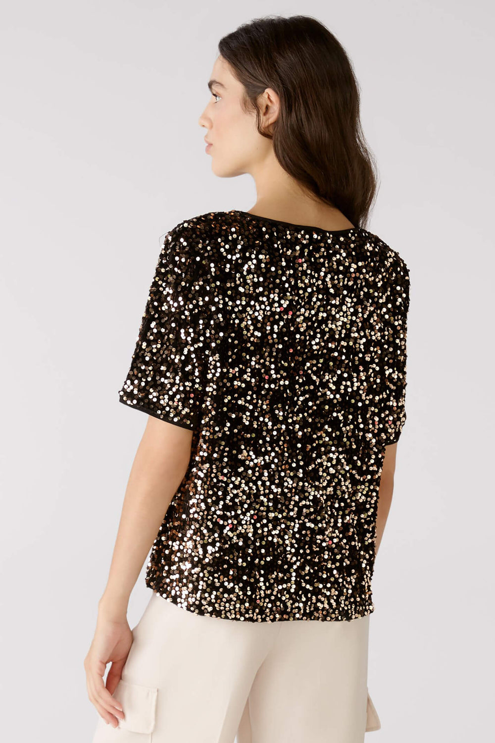 Oui 79491 Gold Black Sequin Blouse Top - Olivia Grace Fashion