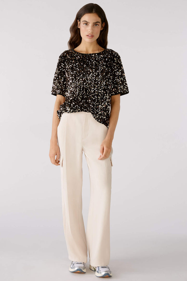 Oui 79491 Gold Black Sequin Blouse Top - Olivia Grace Fashion