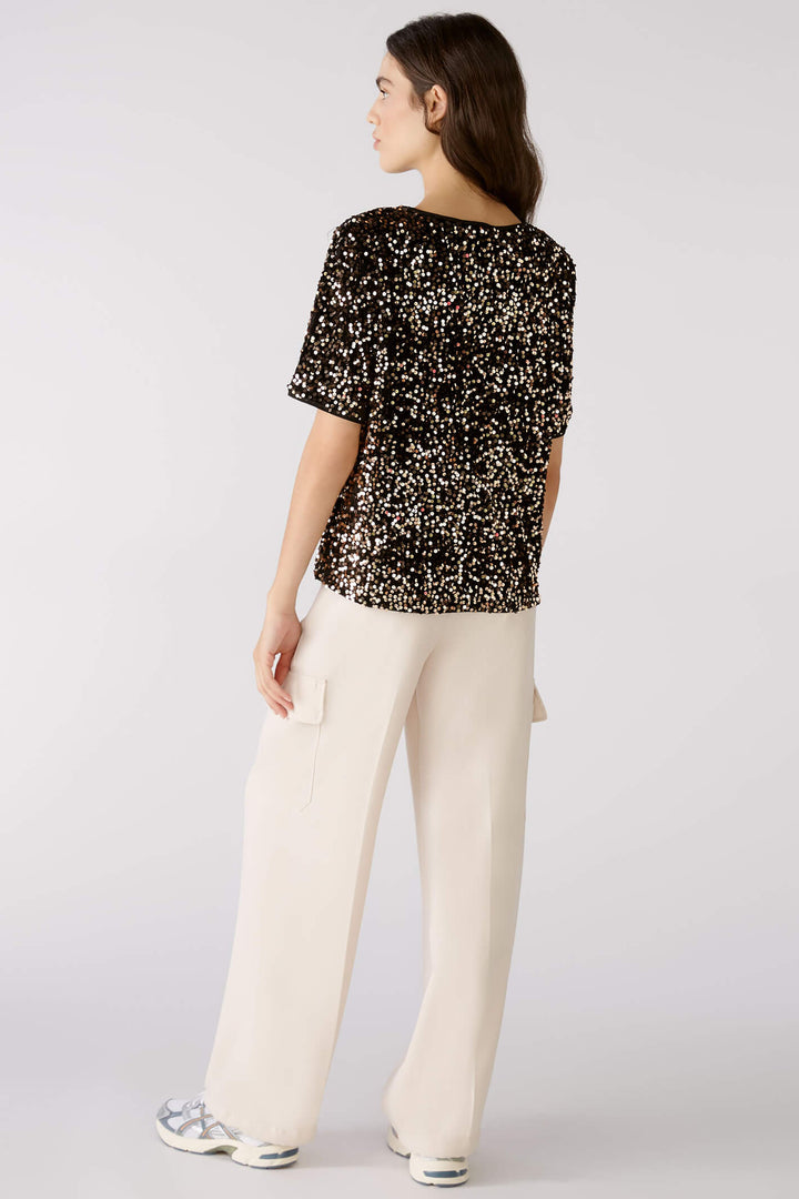Oui 79491 Gold Black Sequin Blouse Top - Olivia Grace Fashion