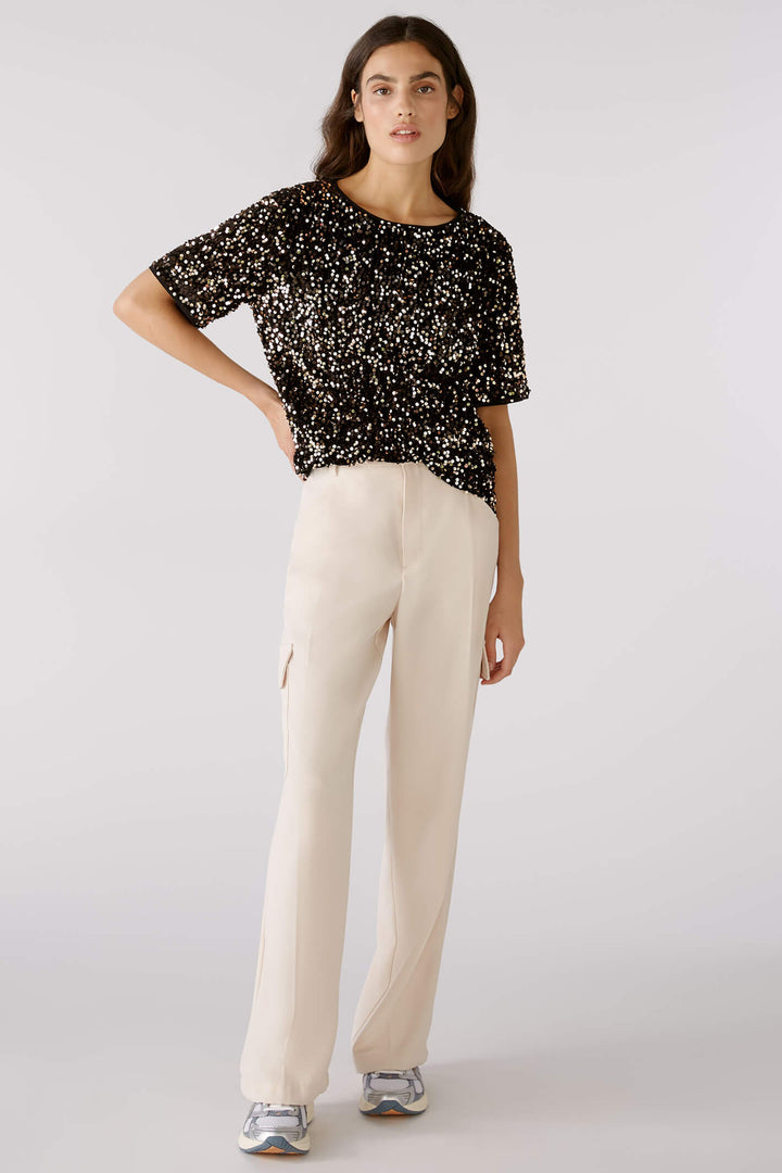Oui 79491 Gold Black Sequin Blouse Top - Olivia Grace Fashion
