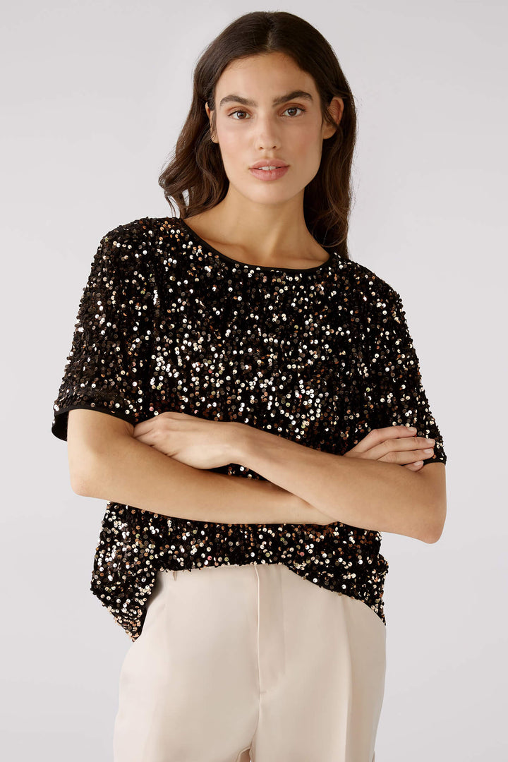 Oui 79491 Gold Black Sequin Blouse Top - Olivia Grace Fashion