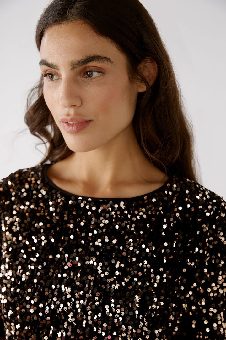 Oui 79491 Gold Black Sequin Blouse Top - Olivia Grace Fashion