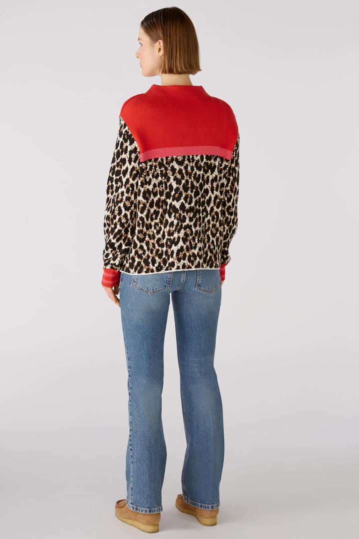 Oui 79599 Camel Red Animal Print Jumper - Olivia Grace Fashion