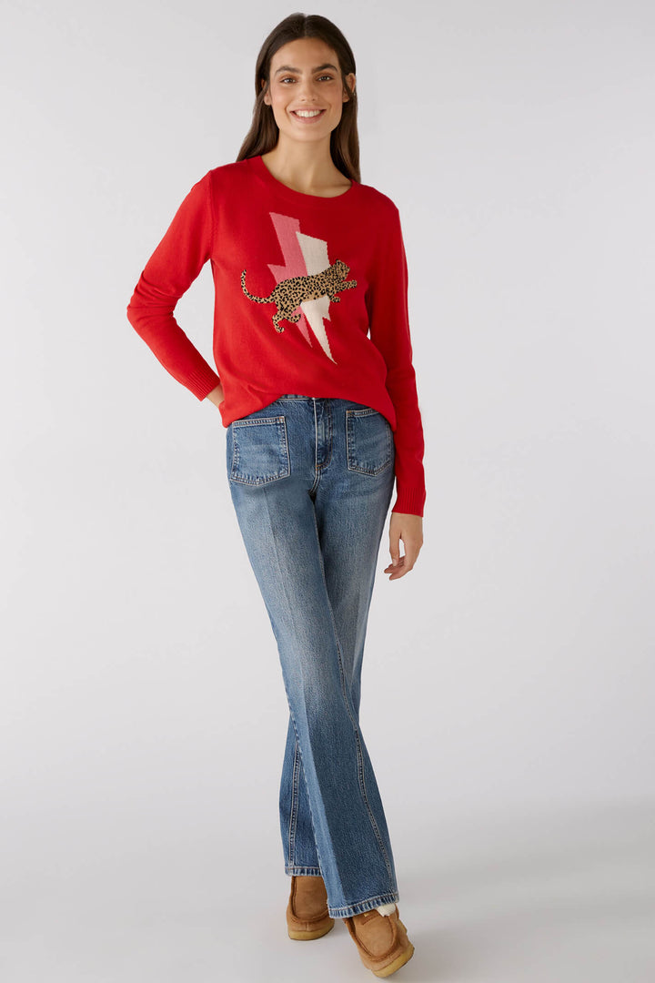 Oui 79791 Red Camel Leopard Flash Jumper - Olivia Grace Fashion