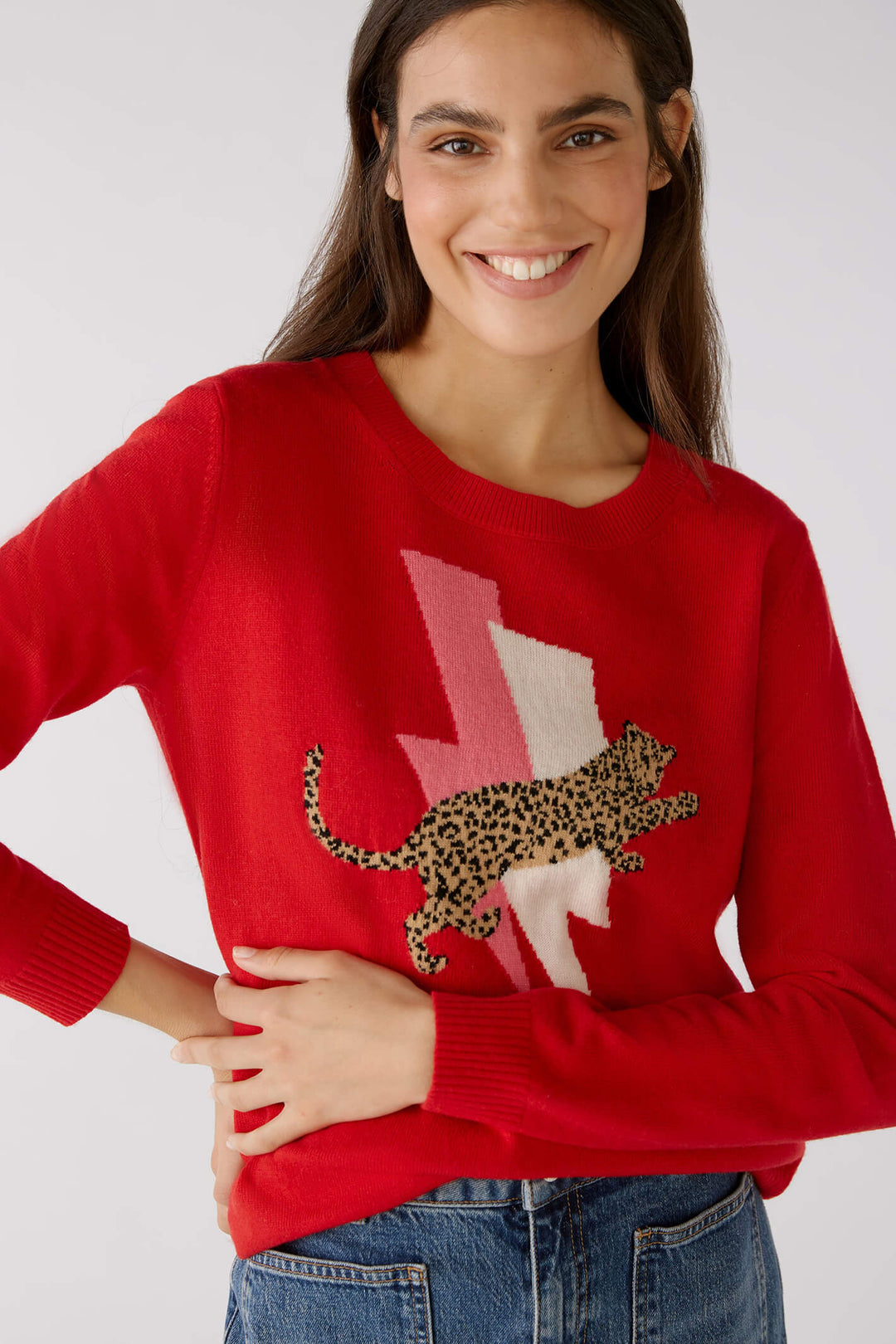 Oui 79791 Red Camel Leopard Flash Jumper - Olivia Grace Fashion