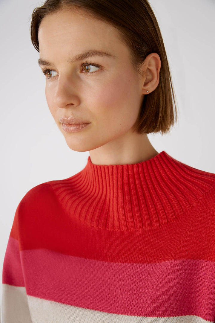 Oui 79802 Red Rose Pink Stripe Turtle Neck Jumper - Olivia Grace Fashion
