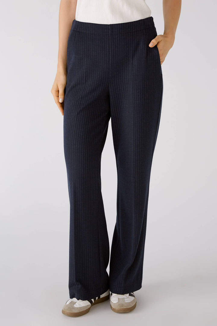 Oui 79812 Navy Grey Pinstripe Trousers - Olivia Grace Fashion