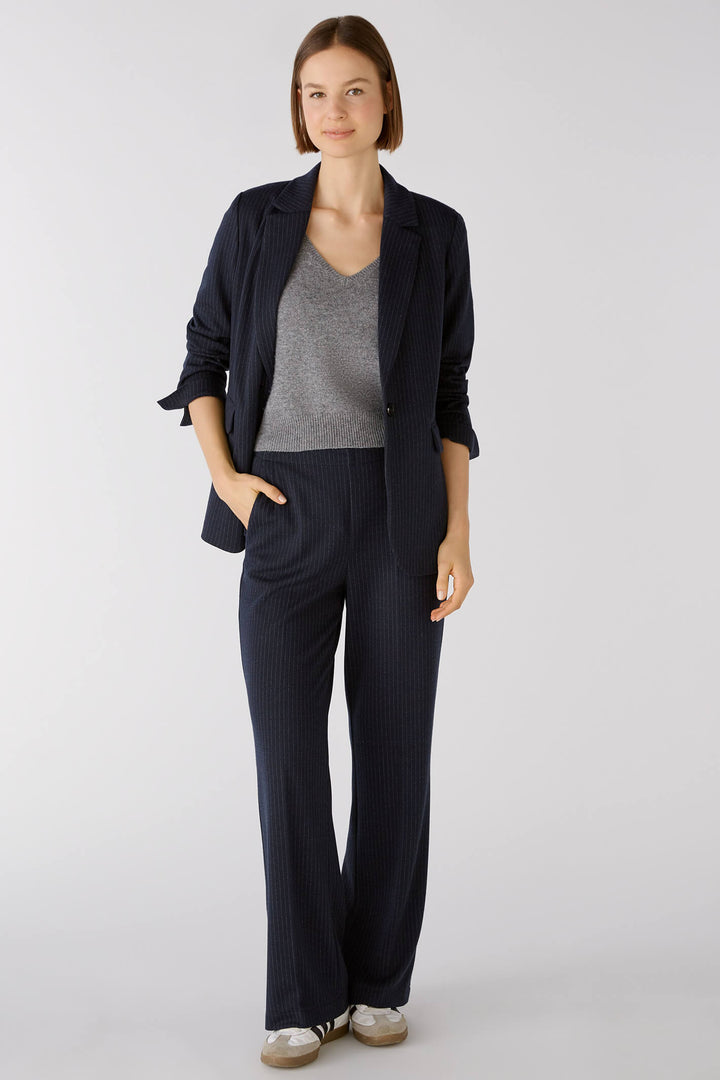 Oui 79812 Navy Grey Pinstripe Trousers - Olivia Grace Fashion
