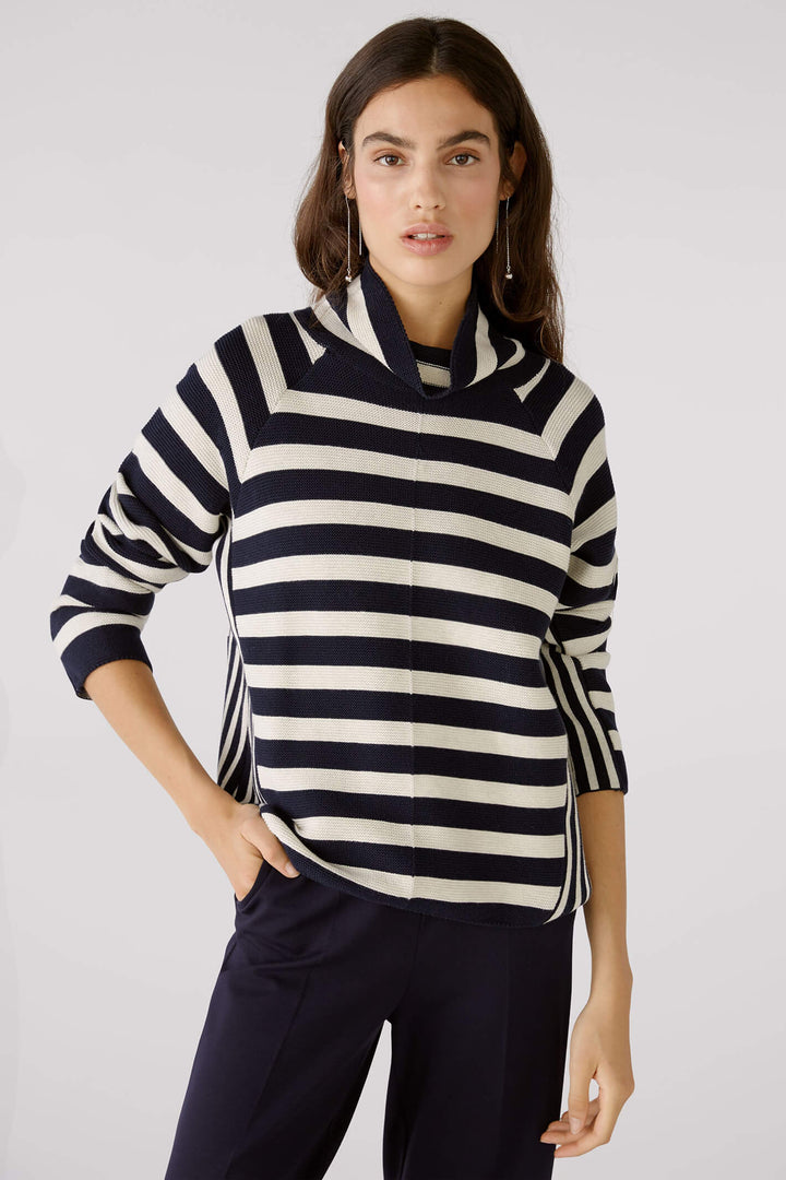 Oui 79895 Navy White Stripe Rollneck Jumper - Olivia Grace Fashion - Olivia Grace Fashion