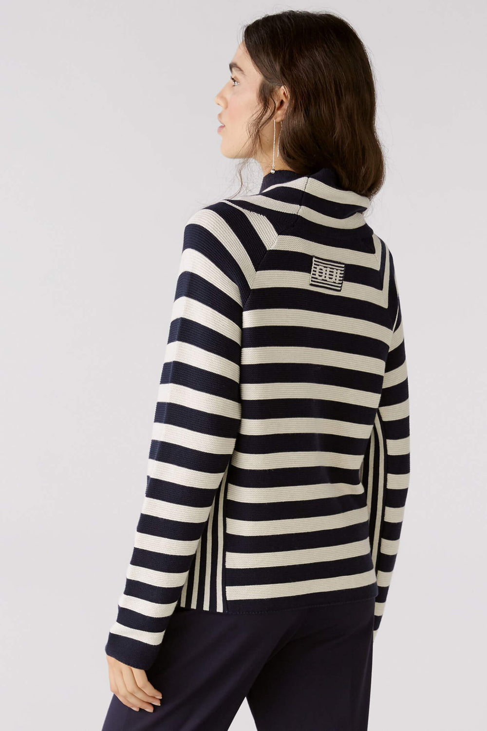 Oui 79895 Navy White Stripe Rollneck Jumper - Olivia Grace Fashion - Olivia Grace Fashion