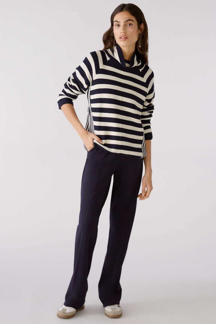 Oui 79895 Navy White Stripe Rollneck Jumper - Olivia Grace Fashion - Olivia Grace Fashion