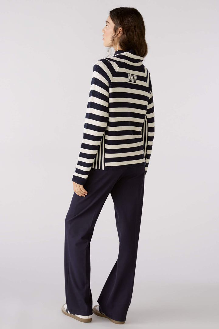 Oui 79895 Navy White Stripe Rollneck Jumper - Olivia Grace Fashion - Olivia Grace Fashion
