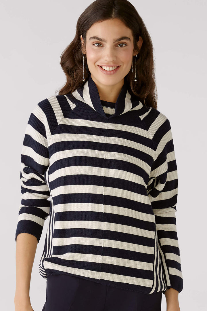 Oui 79895 Navy White Stripe Rollneck Jumper - Olivia Grace Fashion - Olivia Grace Fashion