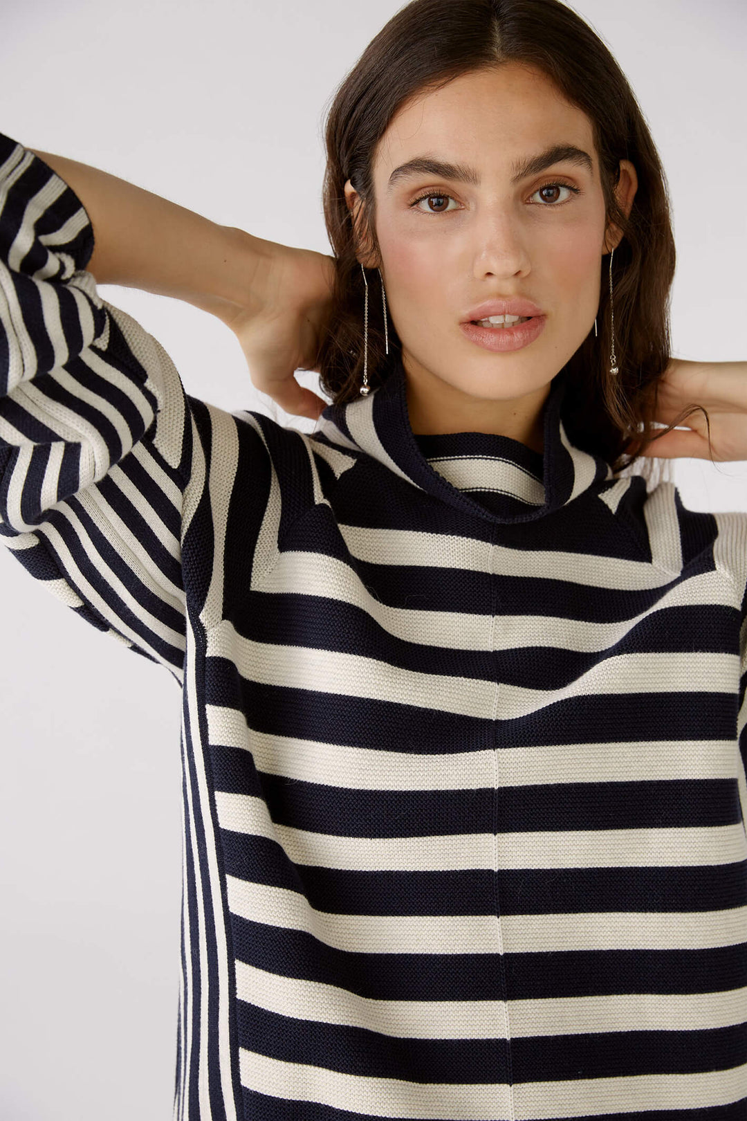 Oui 79895 Navy White Stripe Rollneck Jumper - Olivia Grace Fashion - Olivia Grace Fashion
