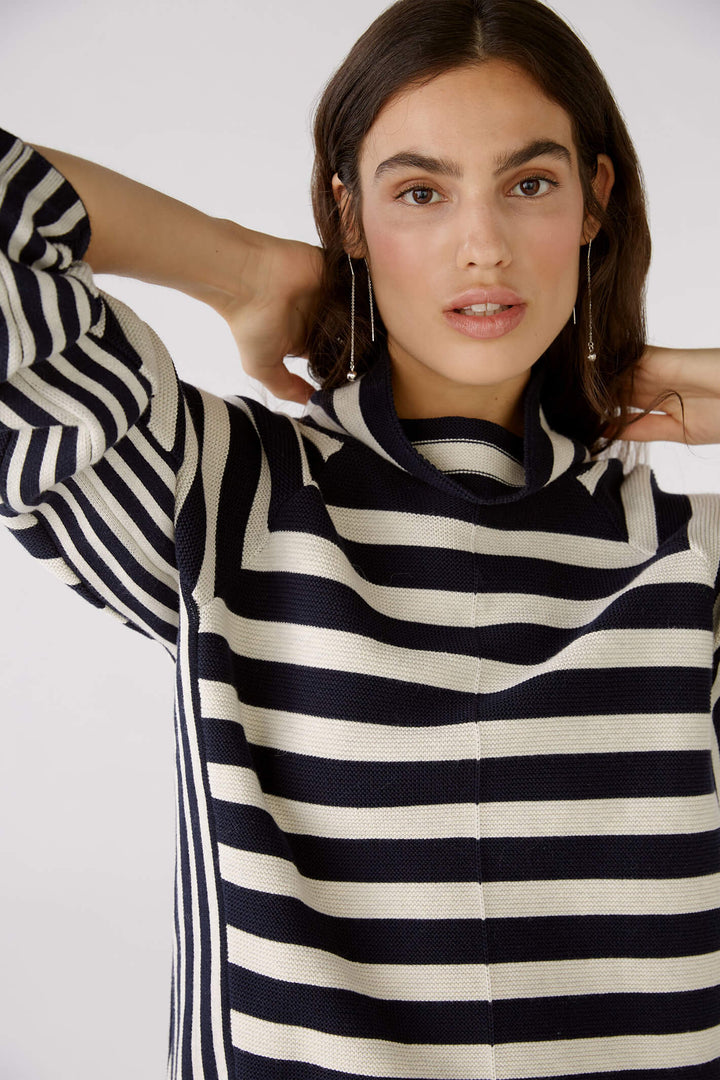 Oui 79895 Navy White Stripe Rollneck Jumper - Olivia Grace Fashion - Olivia Grace Fashion
