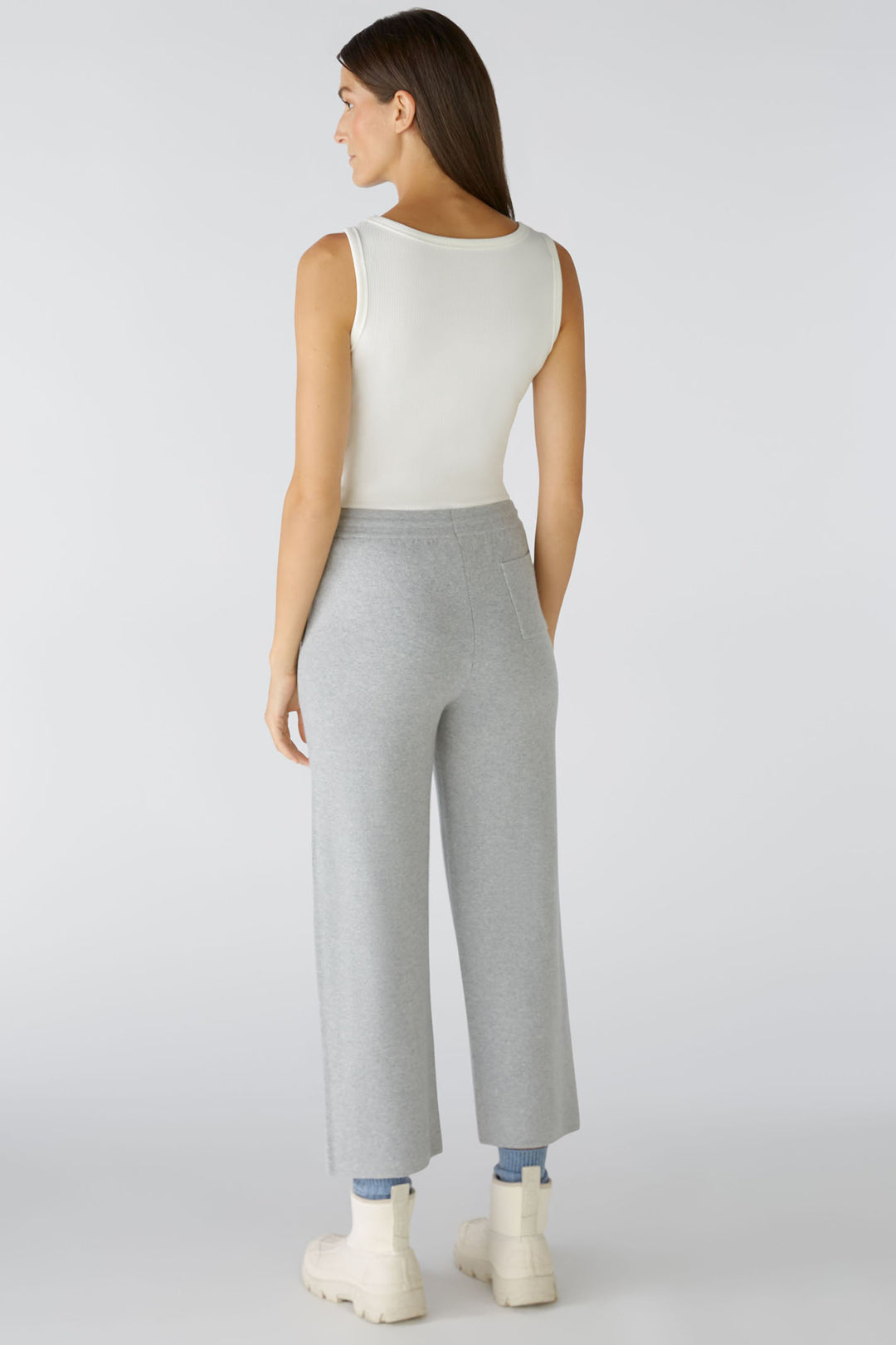 Oui 85753 Light Grey Pull-On Wide Leg Cropped Trousers – Olivia