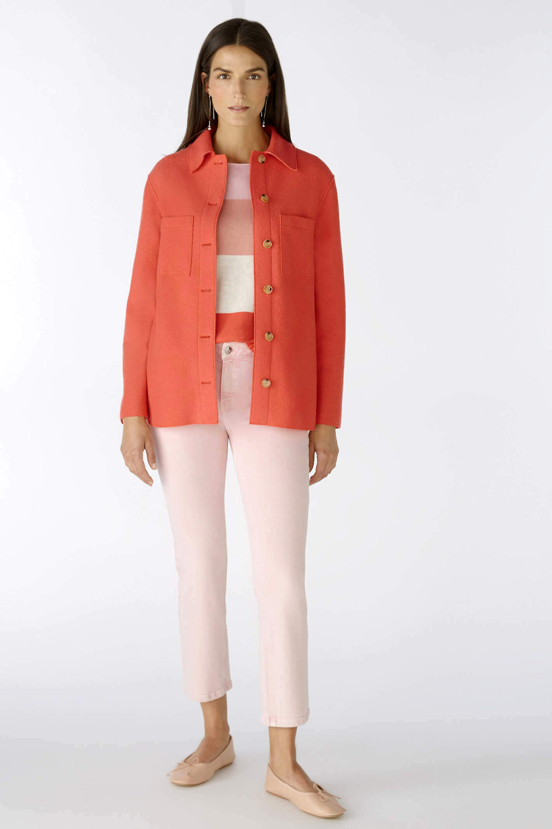 Oui 85802 Coral Button Front Jacket Shacket - Olivia Grace Fashion