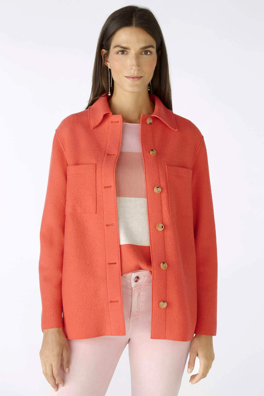 Oui 85802 Coral Button Front Jacket Shacket - Olivia Grace Fashion
