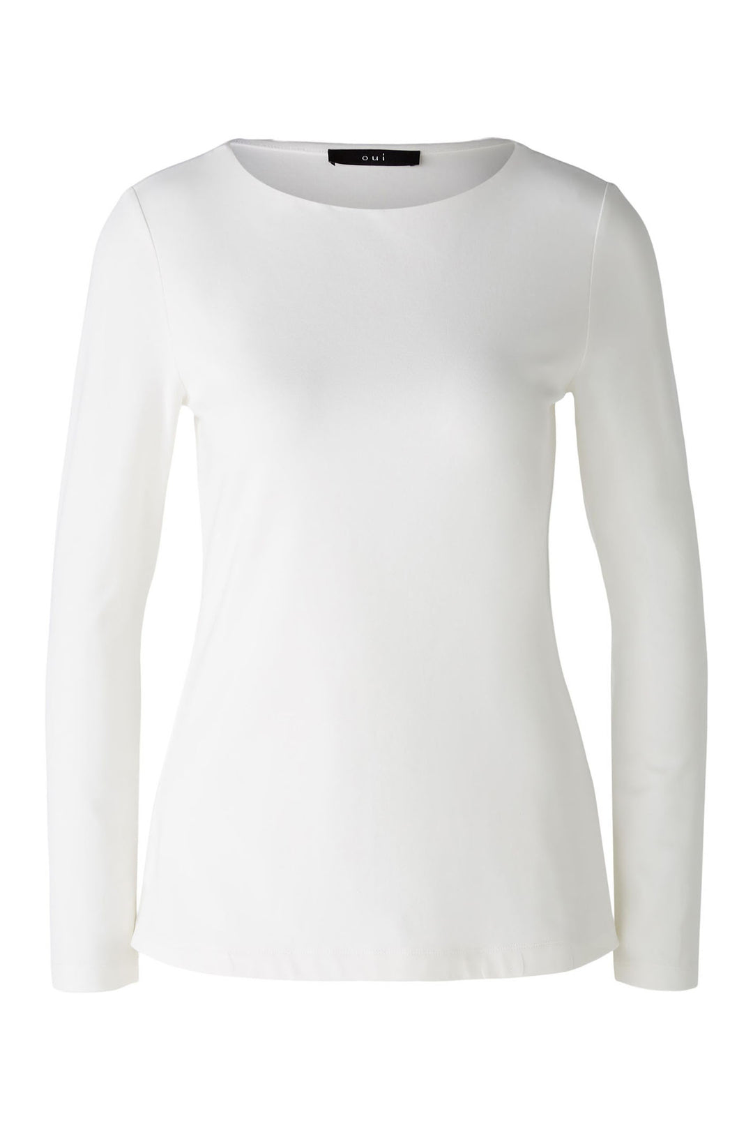 Oui 85879 Cloud Dancer Off-White Long Sleeved Round Neck Top - Olivia Grace Fashion