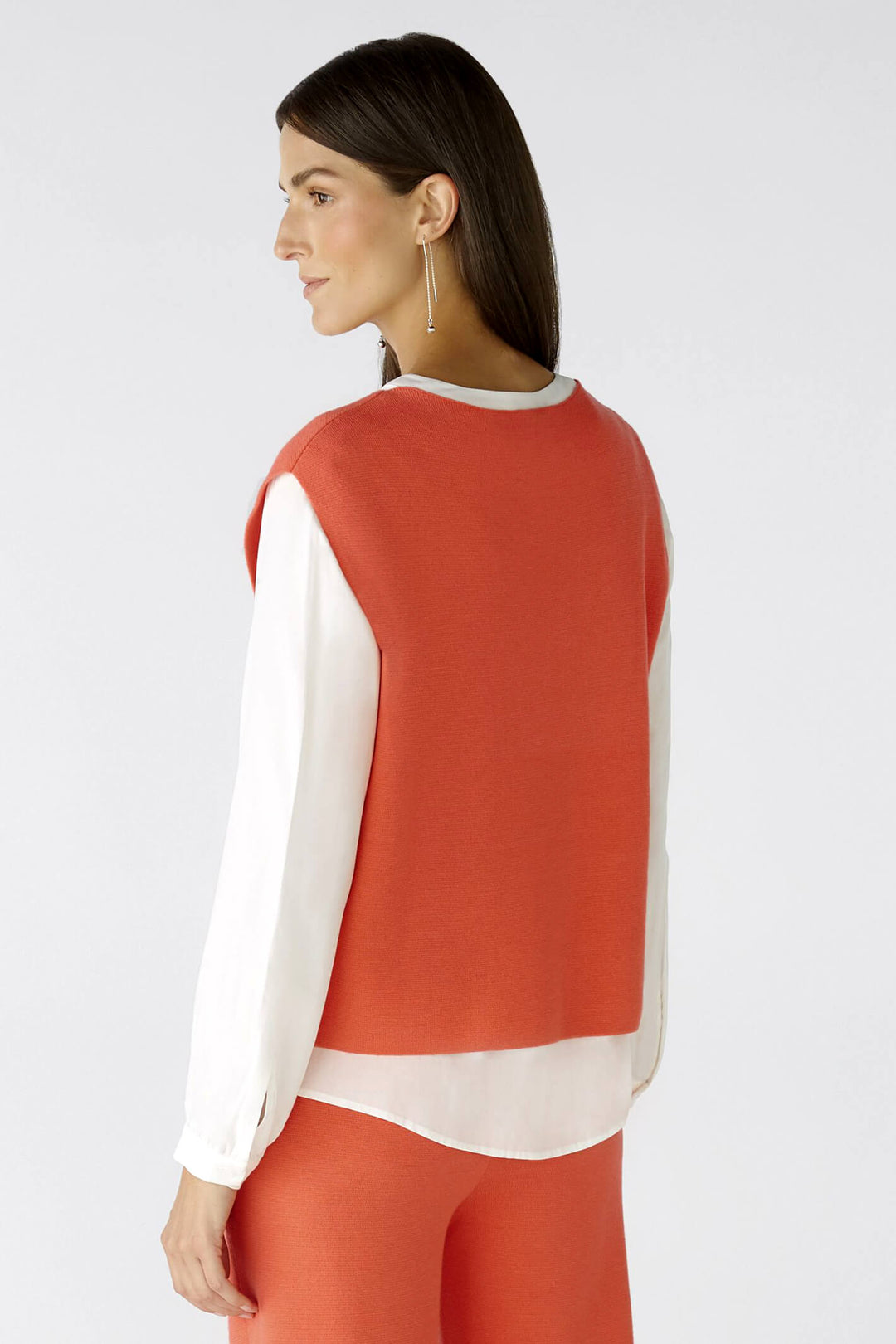 Oui 85978 Hot Coral Sleeveless Slipover Jumper - Olivia Grace Fashion