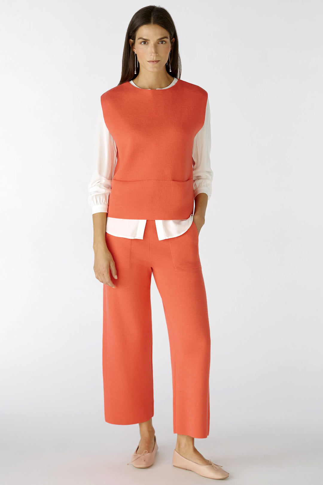 Oui 85978 Hot Coral Sleeveless Slipover Jumper - Olivia Grace Fashion