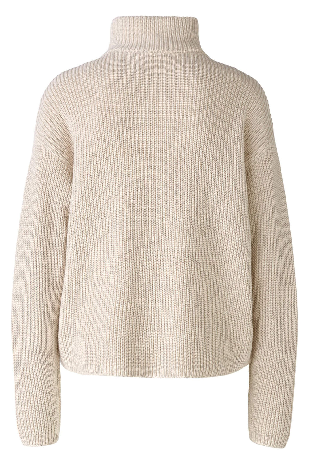 Oui 86089 Light Beige Melange High Zip Neck Ribbed Knit Jumper - Olivia Grace Fashion