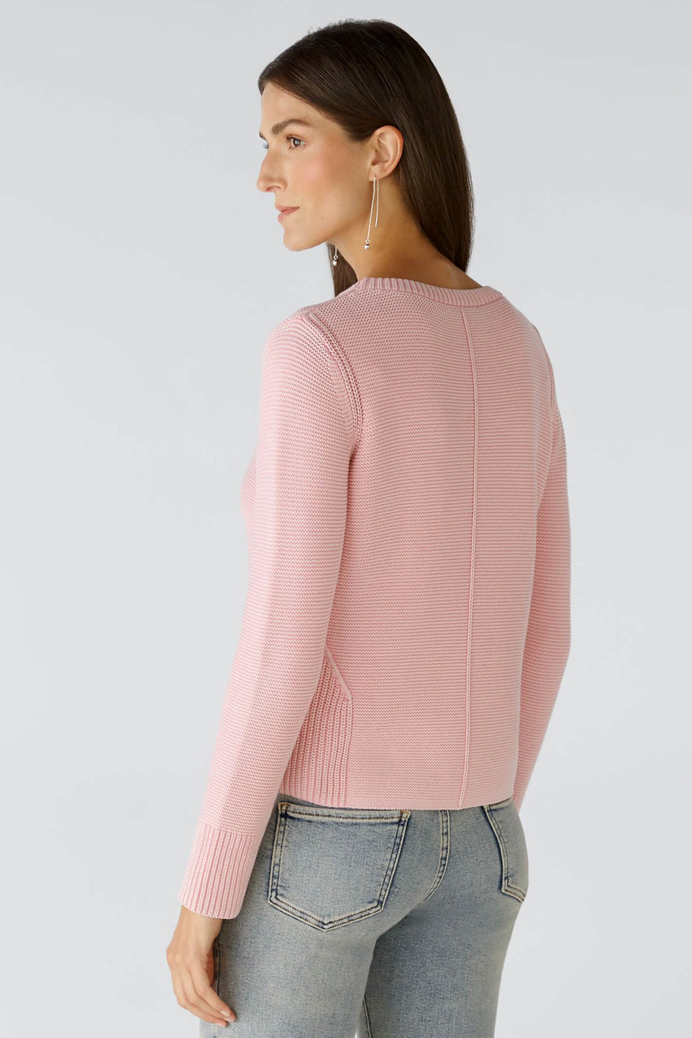 Oui 86090 Cameo Pink Ribbed Panel Long Sleeve Jumper - Olivia Grace Fashion