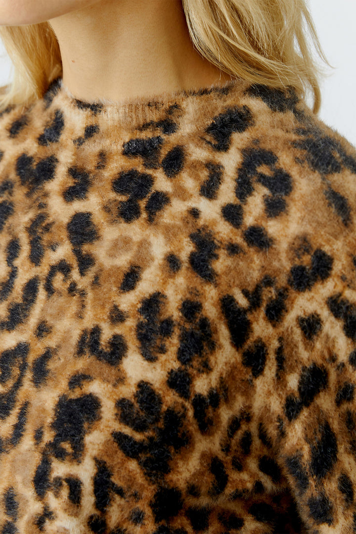 Oui 86112 Camel Brown Animal Print Jumper