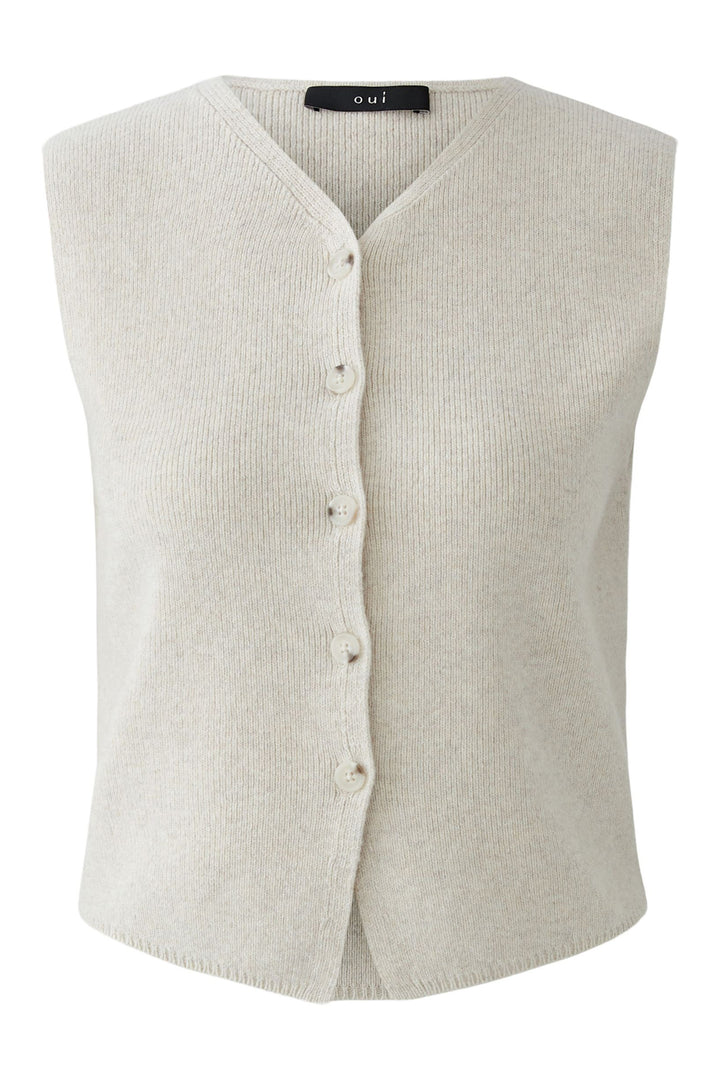 Oui 86170 Light Beige Melange Knitted Waistcoat Cardigan
