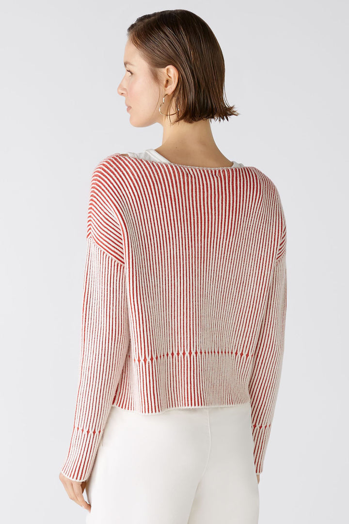 Oui 86626 Red White Wide Neck Ribbed Jumper - Olivia Grace Fashion